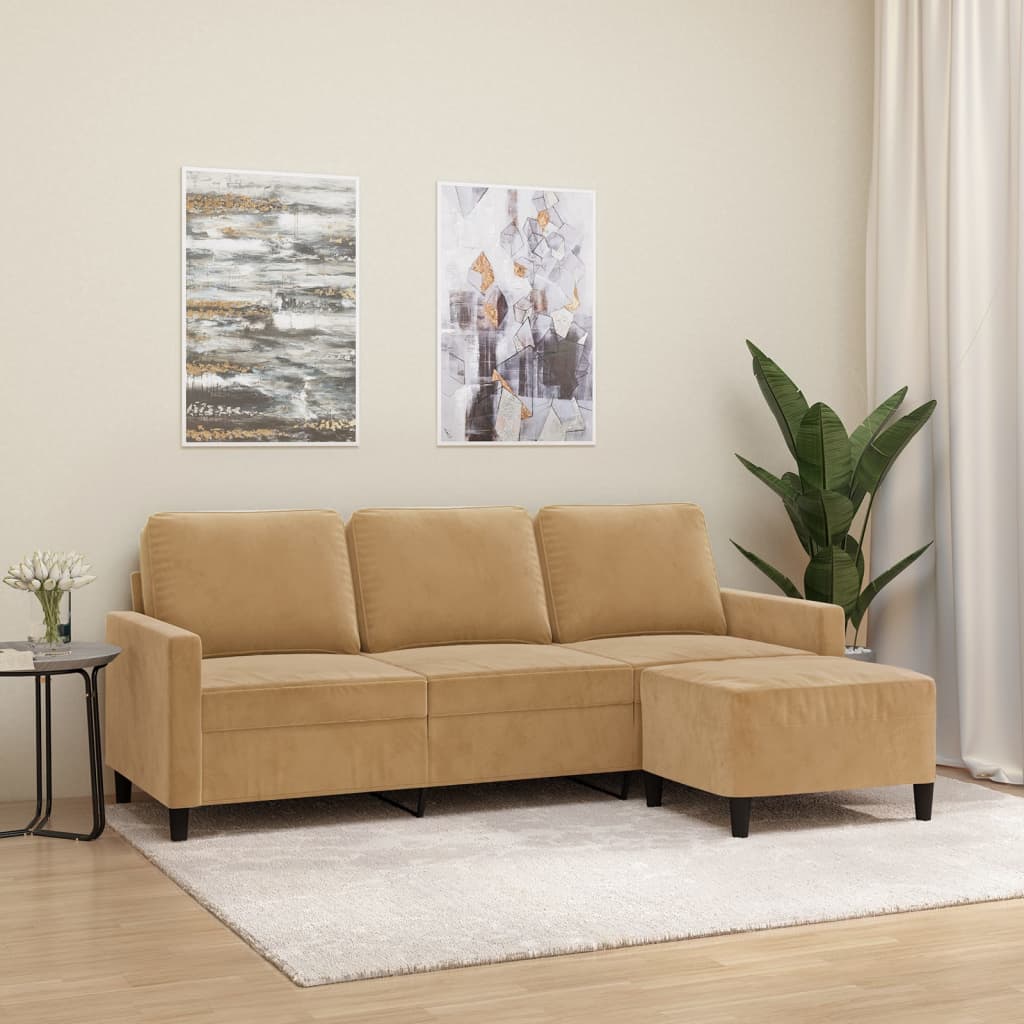 3-Sitzer-Sofa mit Hocker Braun 180 cm Samt