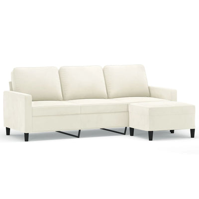 3-Sitzer-Sofa mit Hocker Creme 180 cm Samt