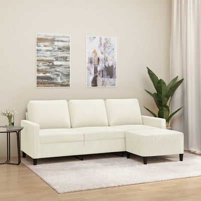 3-Sitzer-Sofa mit Hocker Creme 180 cm Samt