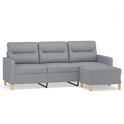 3-Sitzer-Sofa mit Hocker Hellgrau 180 cm Stoff