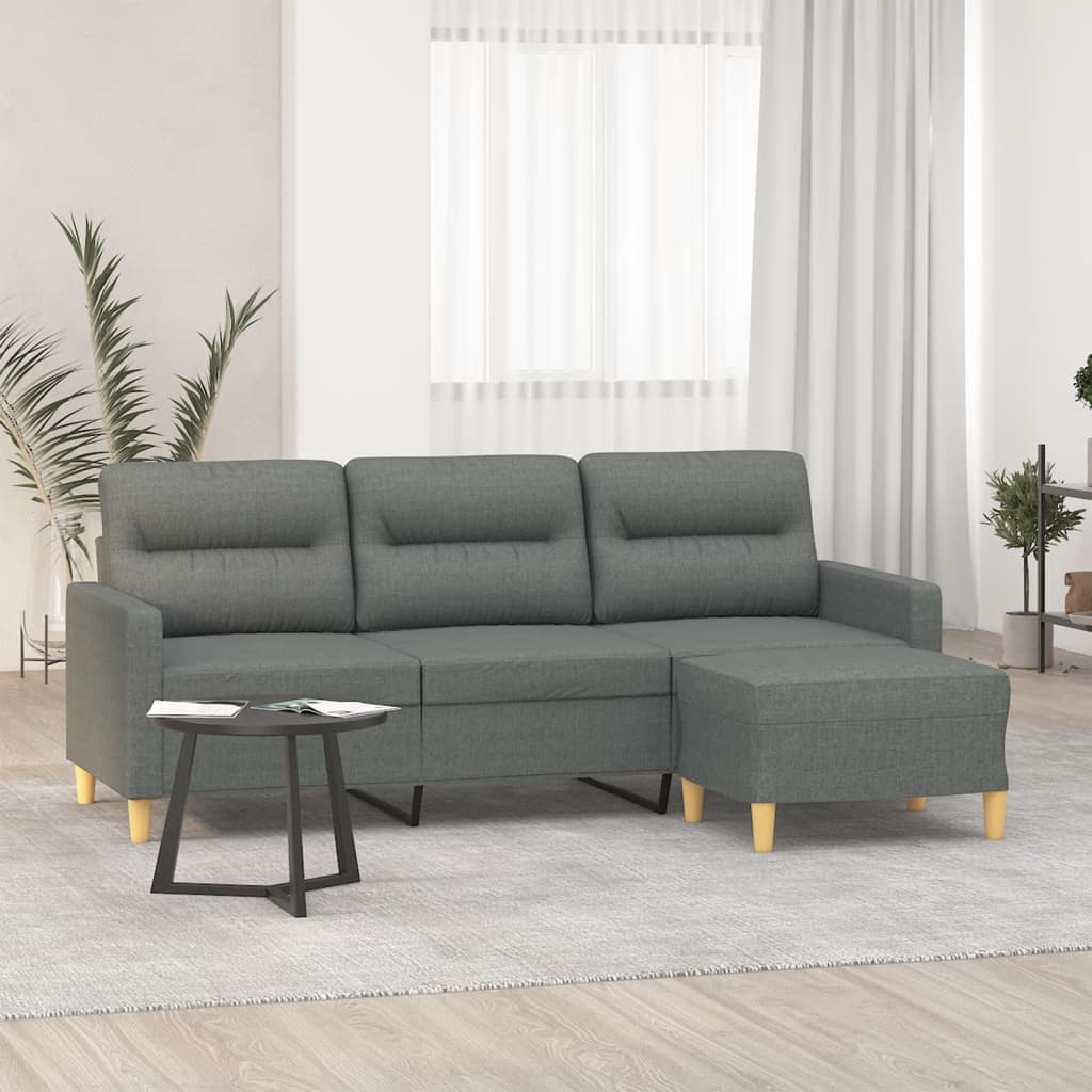 3-Sitzer-Sofa mit Hocker Dunkelgrau 180 cm Stoff