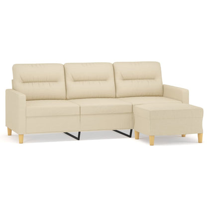 3-Sitzer-Sofa mit Hocker Creme 180 cm Stoff