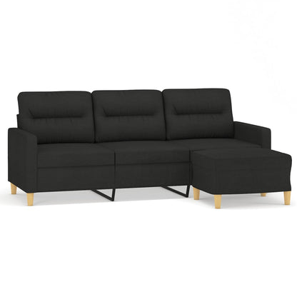 3-Sitzer-Sofa mit Hocker Schwarz 180 cm Stoff