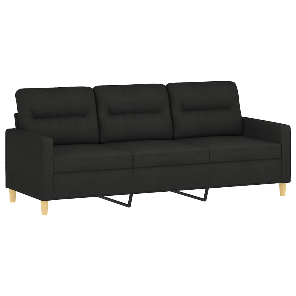 3-Sitzer-Sofa mit Hocker Schwarz 180 cm Stoff