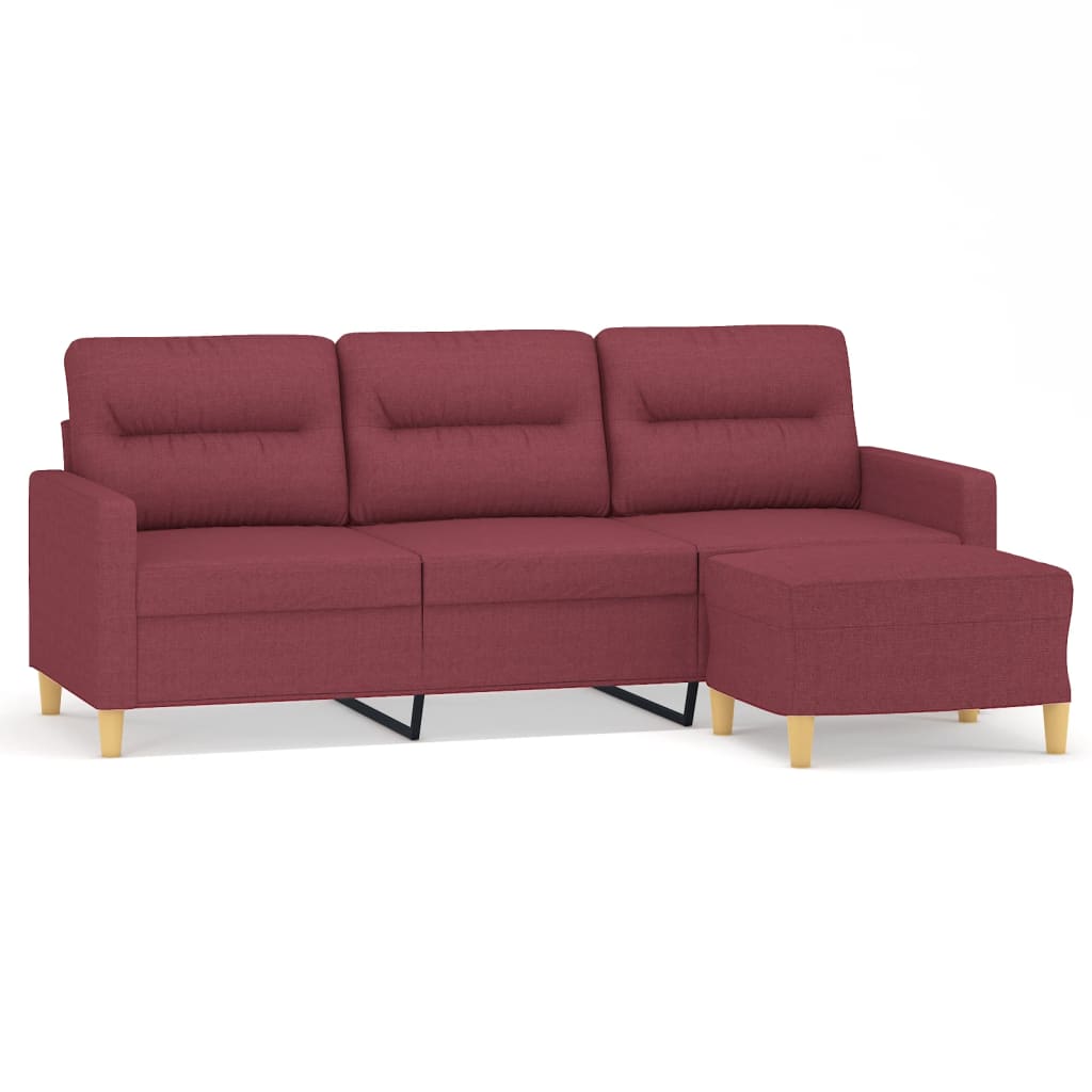 3-Sitzer-Sofa mit Hocker Weinrot 180 cm Stoff