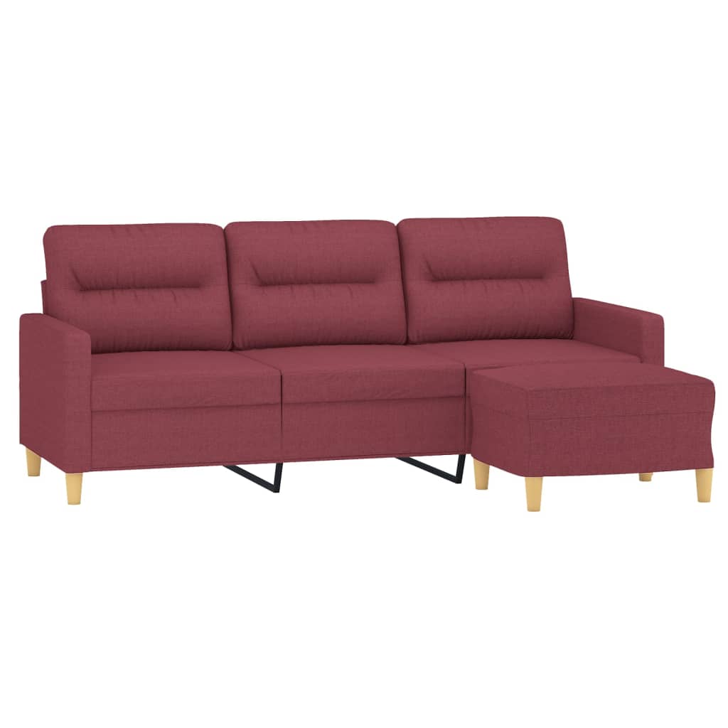 3-Sitzer-Sofa mit Hocker Weinrot 180 cm Stoff