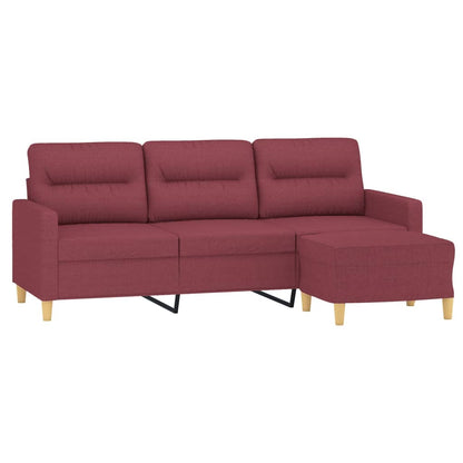 3-Sitzer-Sofa mit Hocker Weinrot 180 cm Stoff