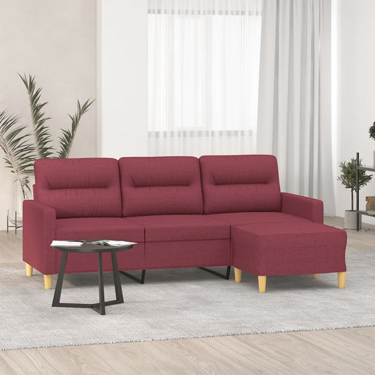 3-Sitzer-Sofa mit Hocker Weinrot 180 cm Stoff