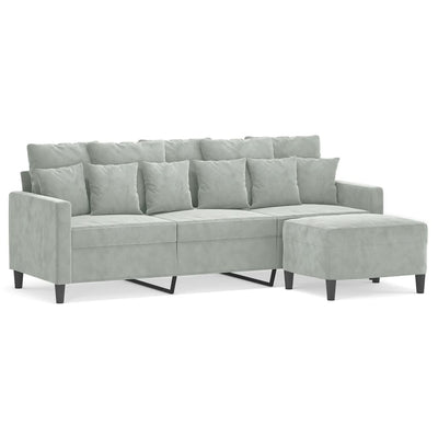 3-Sitzer-Sofa mit Hocker Hellgrau 180 cm Samt