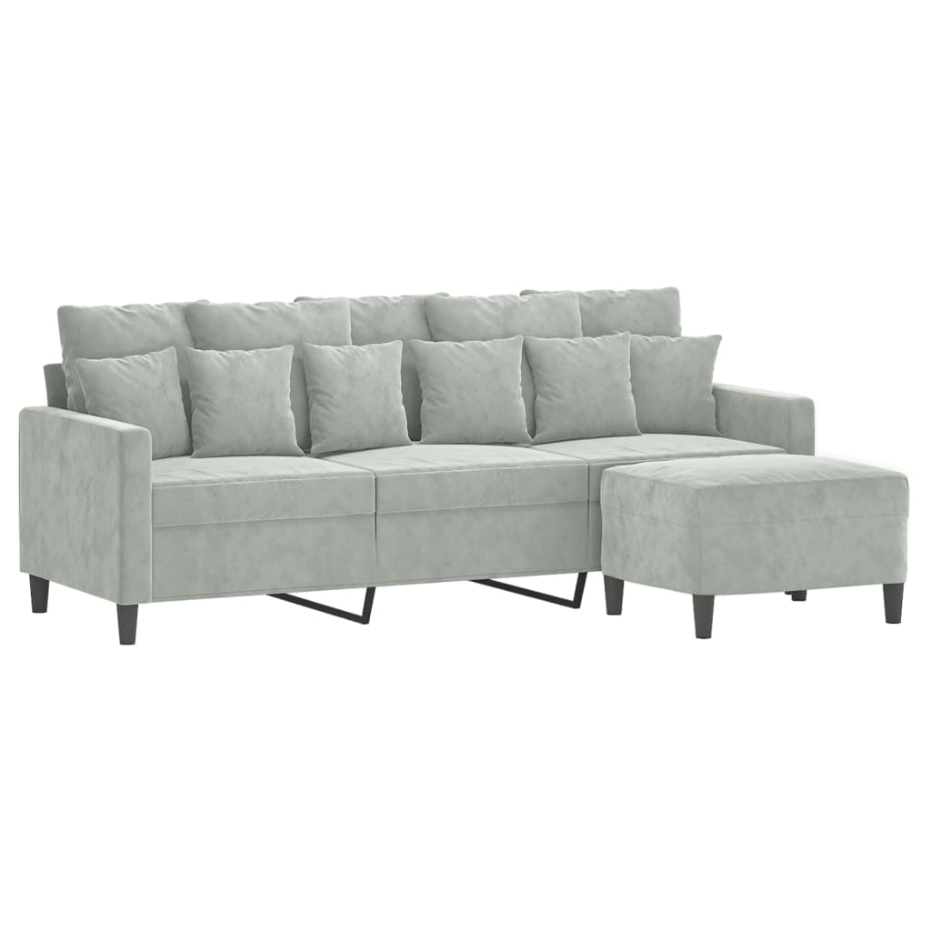 3-Sitzer-Sofa mit Hocker Hellgrau 180 cm Samt