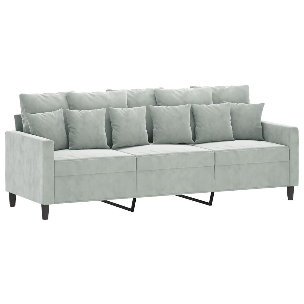 3-Sitzer-Sofa mit Hocker Hellgrau 180 cm Samt