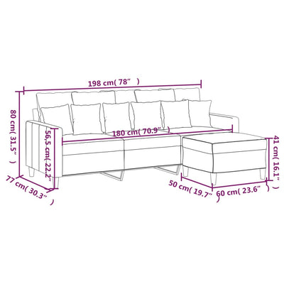 3-Sitzer-Sofa mit Hocker Hellgrau 180 cm Samt