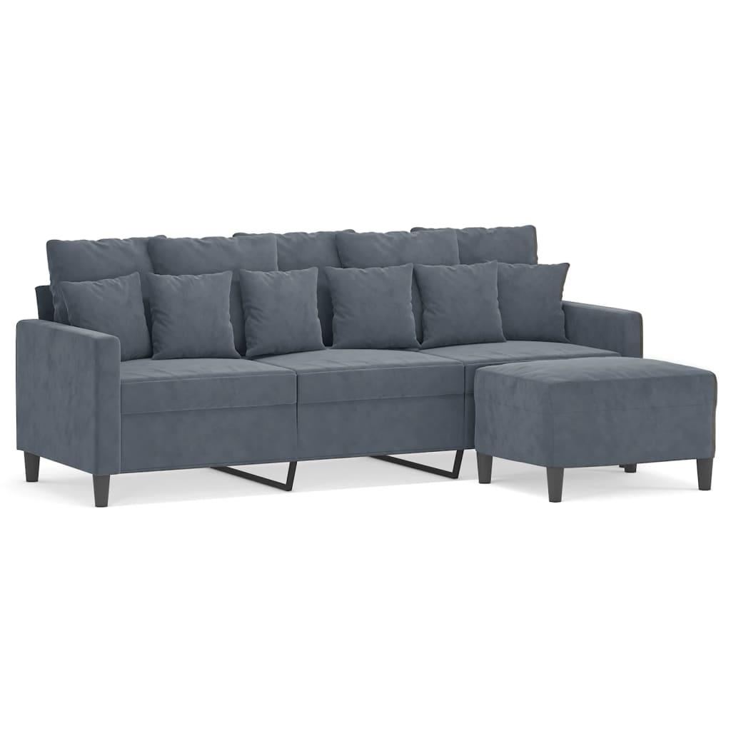 3-Sitzer-Sofa mit Hocker Dunkelgrau 180 cm Samt