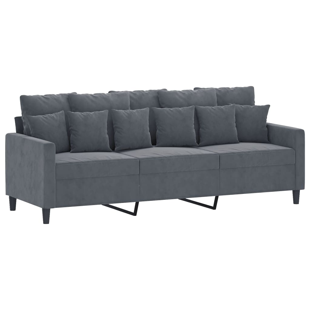 3-Sitzer-Sofa mit Hocker Dunkelgrau 180 cm Samt