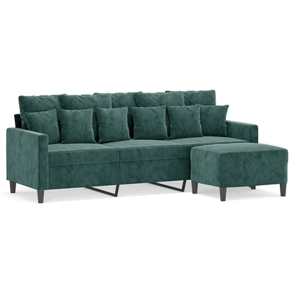 3-Sitzer-Sofa mit Hocker Dunkelgrün 180 cm Samt