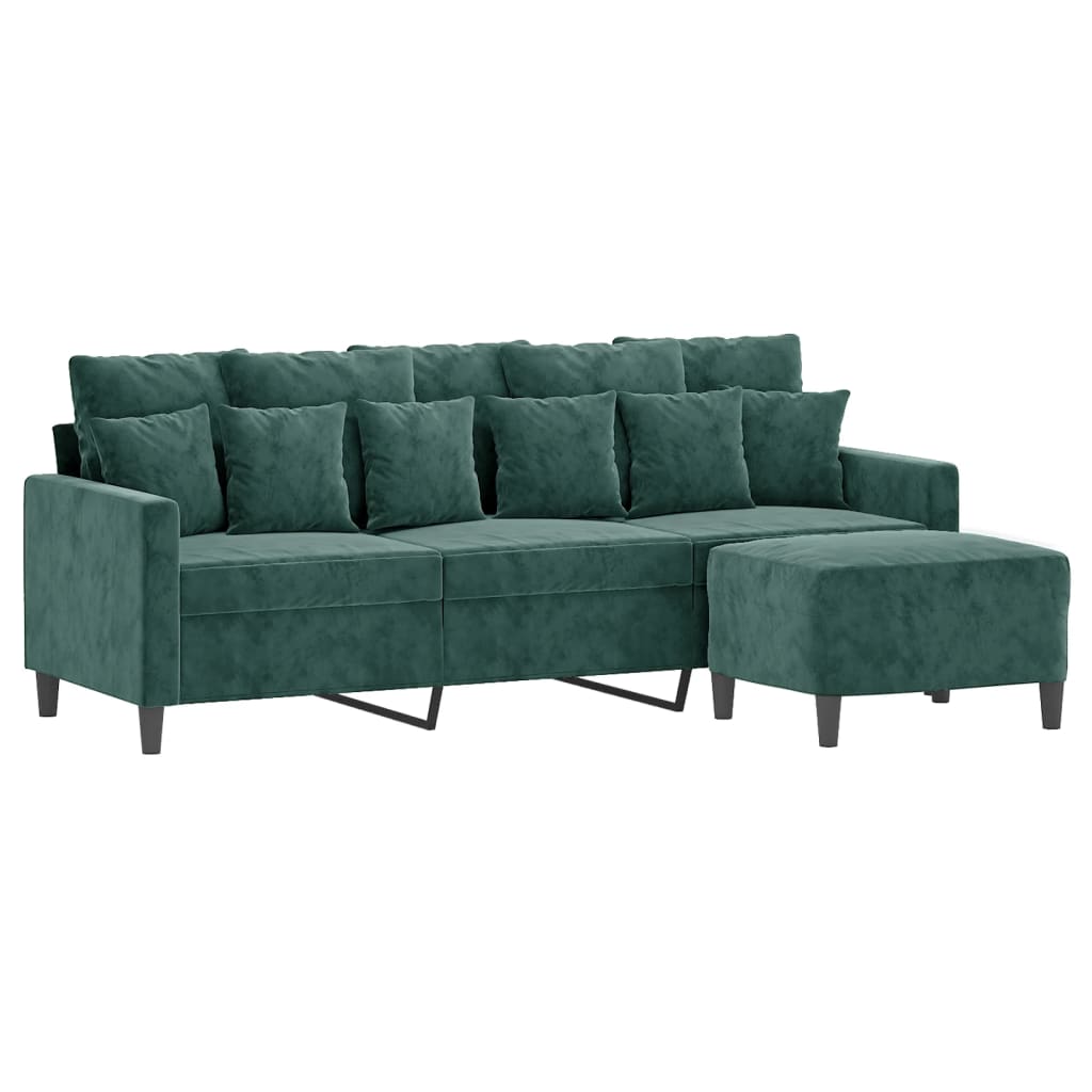 3-Sitzer-Sofa mit Hocker Dunkelgrün 180 cm Samt