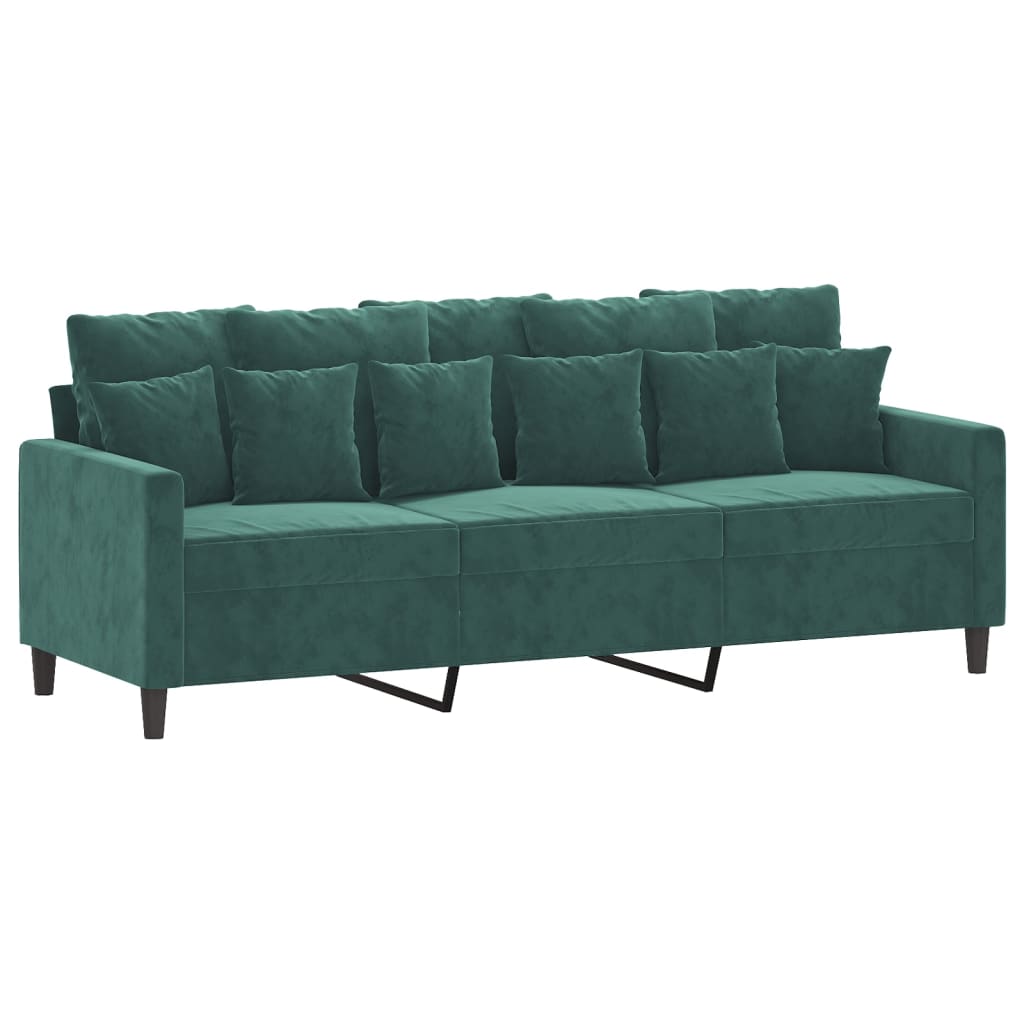 3-Sitzer-Sofa mit Hocker Dunkelgrün 180 cm Samt