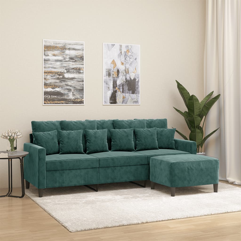 3-Sitzer-Sofa mit Hocker Dunkelgrün 180 cm Samt