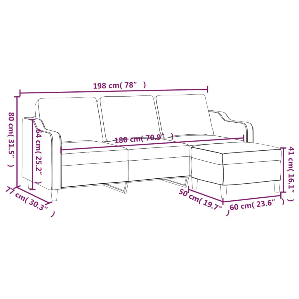 3-Sitzer-Sofa mit Hocker Hellgrau 180 cm Stoff