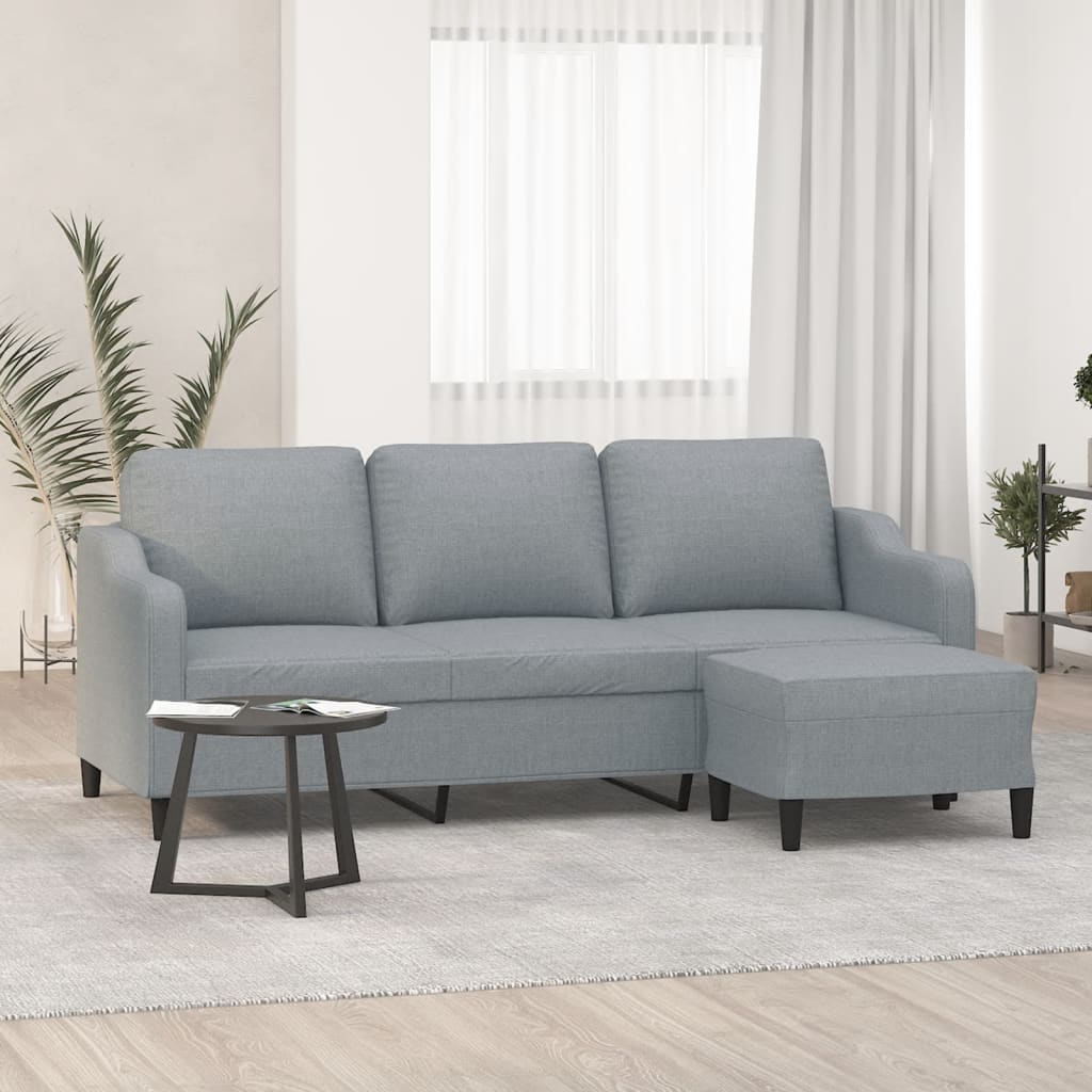 3-Sitzer-Sofa mit Hocker Hellgrau 180 cm Stoff