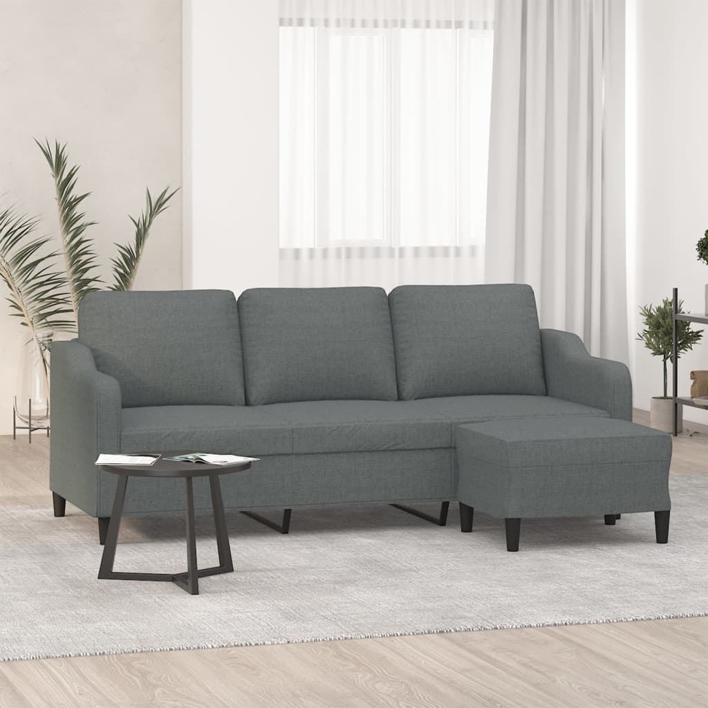 3-Sitzer-Sofa mit Hocker Dunkelgrau 180 cm Stoff