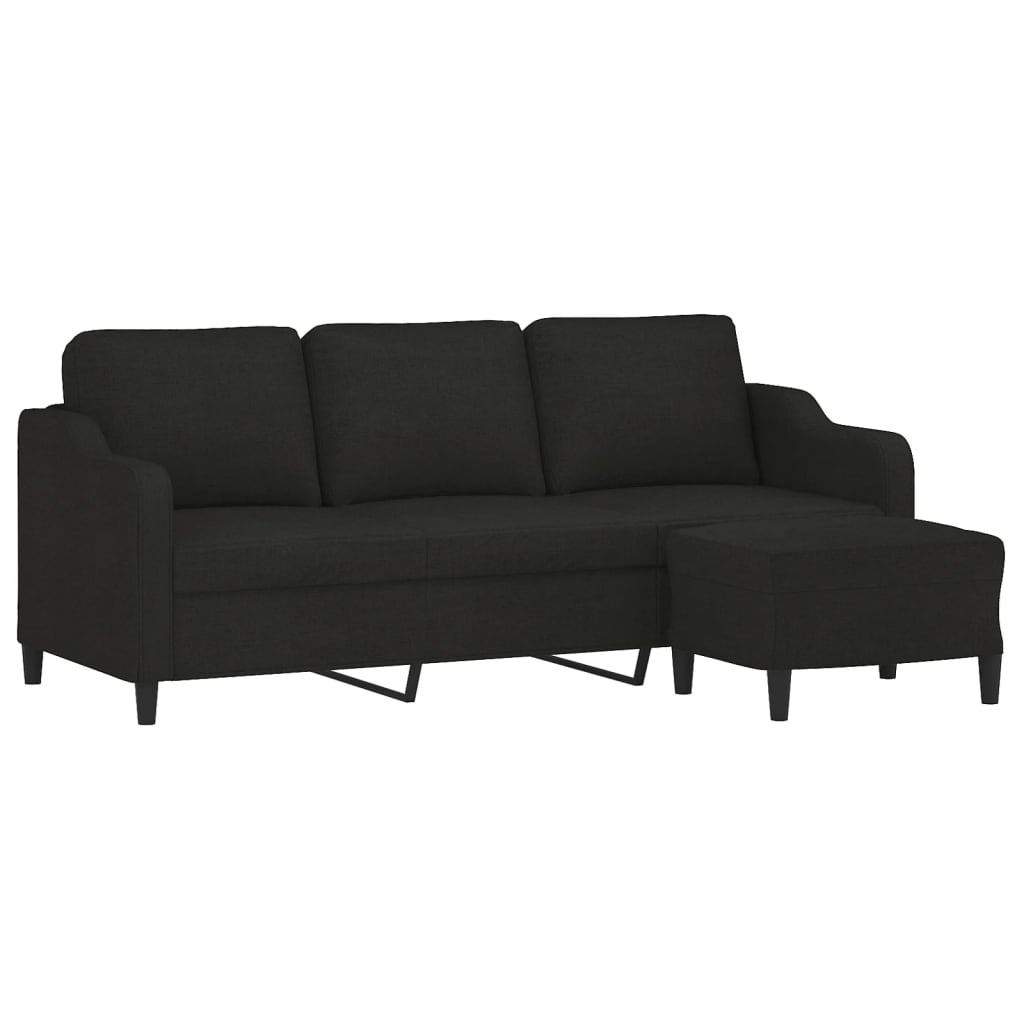 3-Sitzer-Sofa mit Hocker Schwarz 180 cm Stoff