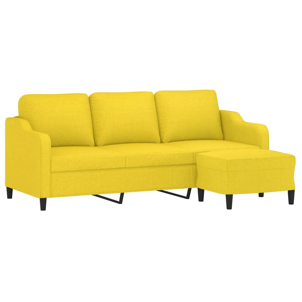 3-Sitzer-Sofa mit Hocker Hellgelb 180 cm Stoff