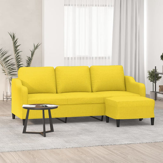 3-Sitzer-Sofa mit Hocker Hellgelb 180 cm Stoff