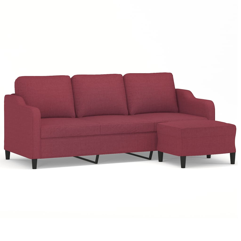 3-Sitzer-Sofa mit Hocker Weinrot 180 cm Stoff