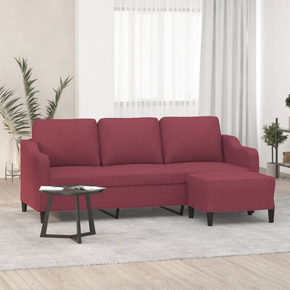 3-Sitzer-Sofa mit Hocker Weinrot 180 cm Stoff