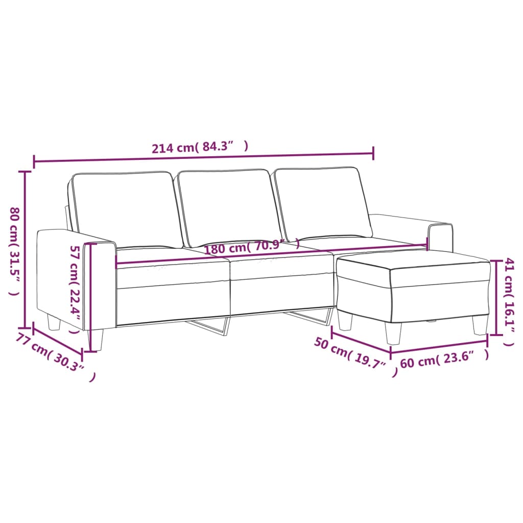 3-Sitzer-Sofa mit Hocker Hellgrau 180 cm Stoff