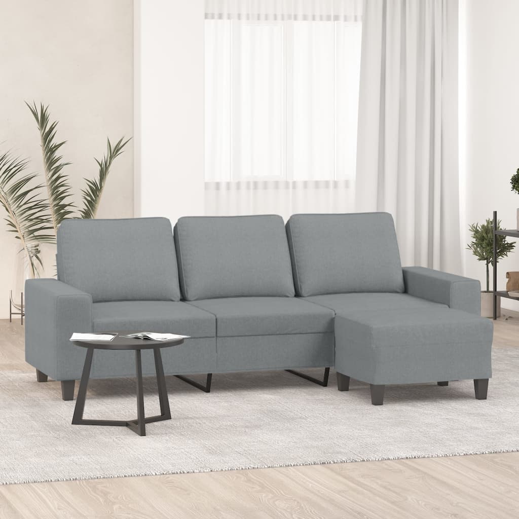 3-Sitzer-Sofa mit Hocker Hellgrau 180 cm Stoff