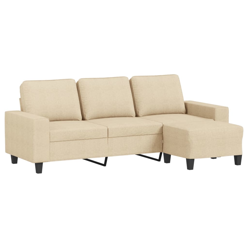 3-Sitzer-Sofa mit Hocker Creme 180 cm Stoff