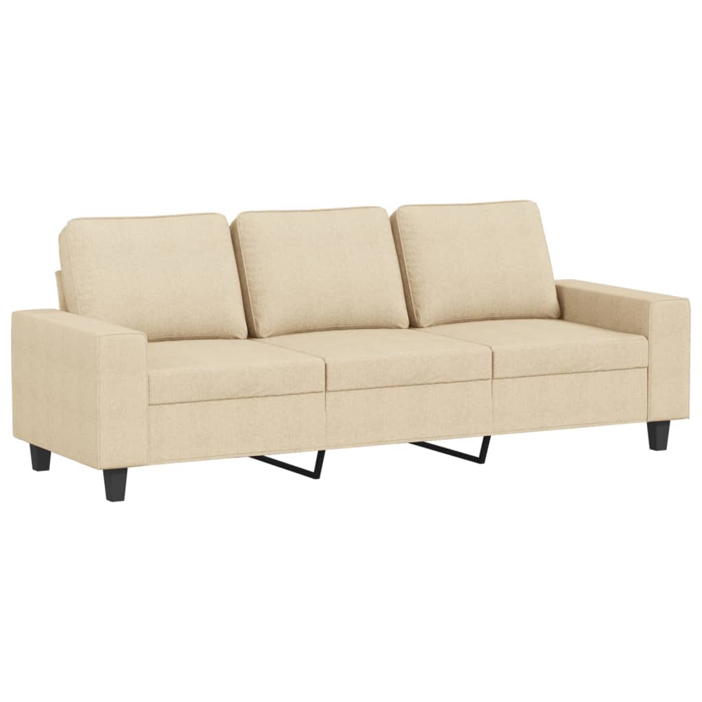 3-Sitzer-Sofa mit Hocker Creme 180 cm Stoff