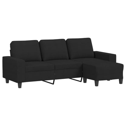 3-Sitzer-Sofa mit Hocker Schwarz 180 cm Stoff