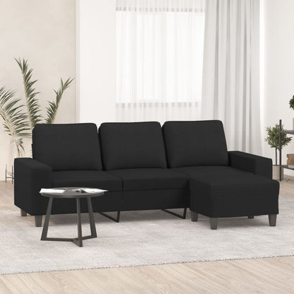 3-Sitzer-Sofa mit Hocker Schwarz 180 cm Stoff