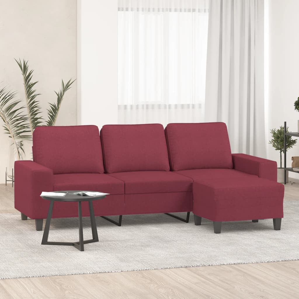 3-Sitzer-Sofa mit Hocker Weinrot 180 cm Stoff