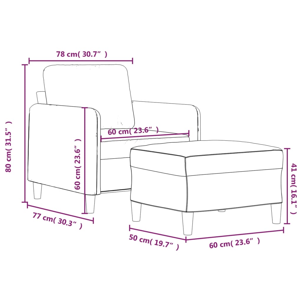 Sessel mit Hocker Hellgrau 60 cm Samt