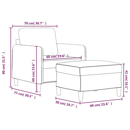 Sessel mit Hocker Hellgrau 60 cm Samt