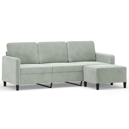 3-Sitzer-Sofa mit Hocker Hellgrau 180 cm Samt