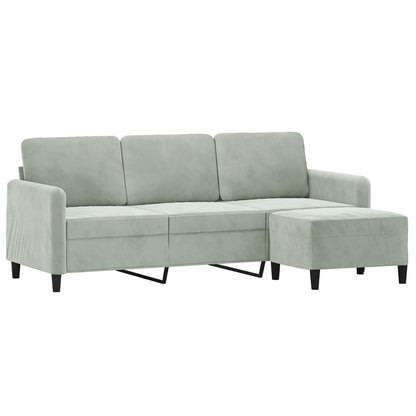 3-Sitzer-Sofa mit Hocker Hellgrau 180 cm Samt