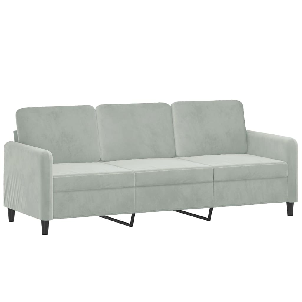 3-Sitzer-Sofa mit Hocker Hellgrau 180 cm Samt