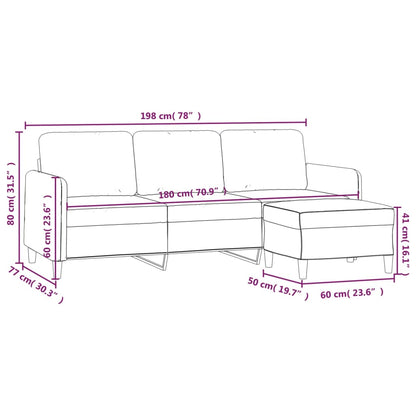 3-Sitzer-Sofa mit Hocker Hellgrau 180 cm Samt