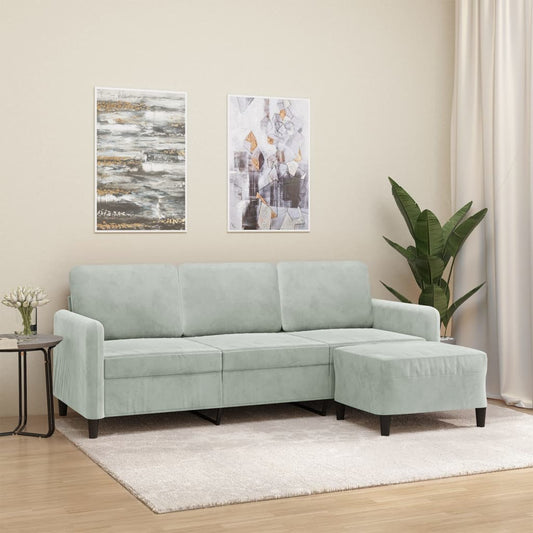 3-Sitzer-Sofa mit Hocker Hellgrau 180 cm Samt