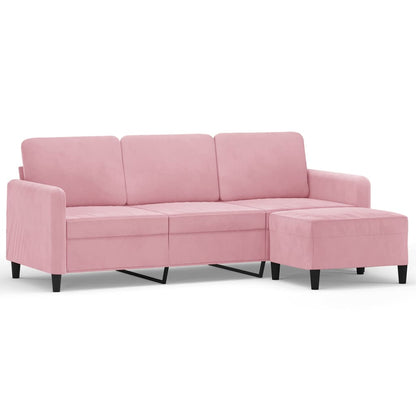 3-Sitzer-Sofa mit Hocker Rosa 180 cm Samt