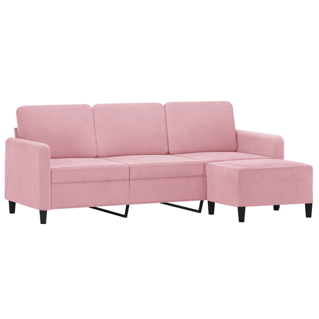 3-Sitzer-Sofa mit Hocker Rosa 180 cm Samt