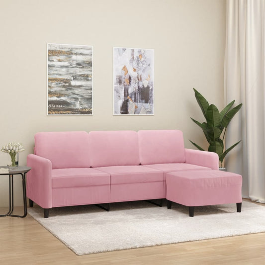 3-Sitzer-Sofa mit Hocker Rosa 180 cm Samt