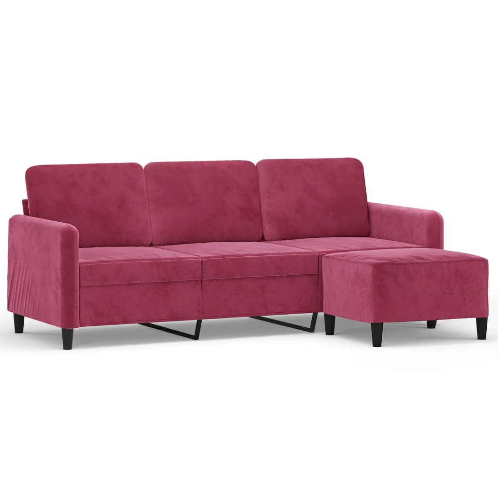 3-Sitzer-Sofa mit Hocker Weinrot 180 cm Samt