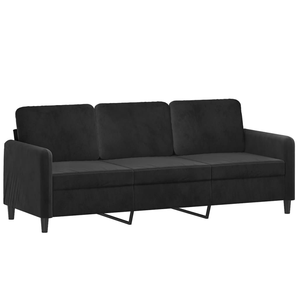 3-Sitzer-Sofa mit Hocker Schwarz 180 cm Samt