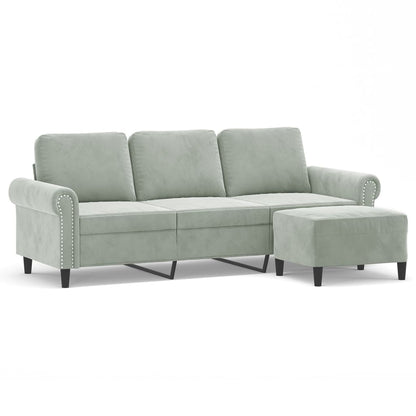 3-Sitzer-Sofa mit Hocker Hellgrau 180 cm Samt